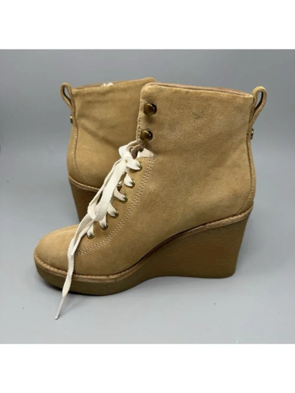 UGG Kiernan Womens 6.5 Sheep Skin Platform Wedge Ankle Lace-up Booties Tan